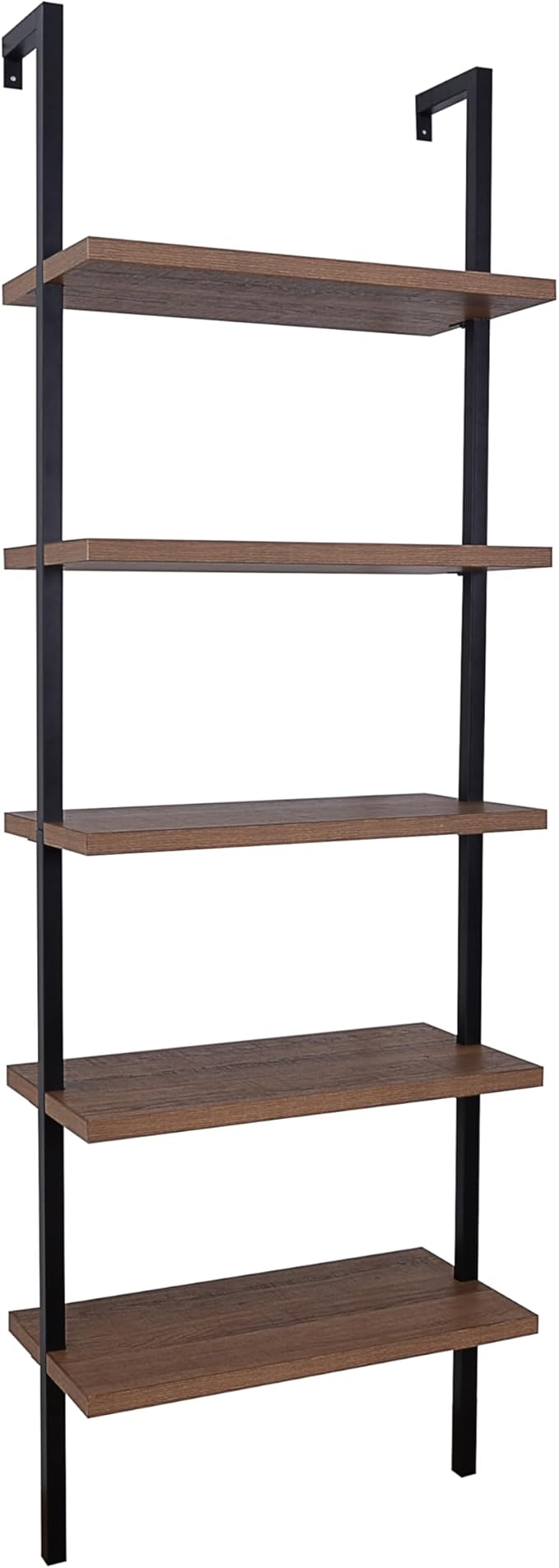 Nathan James Theo 5-Shelf Oak Wood Modern Bookcase, Open Wall Mount Ladder Bookshelf with Industrial Black Metal Frame