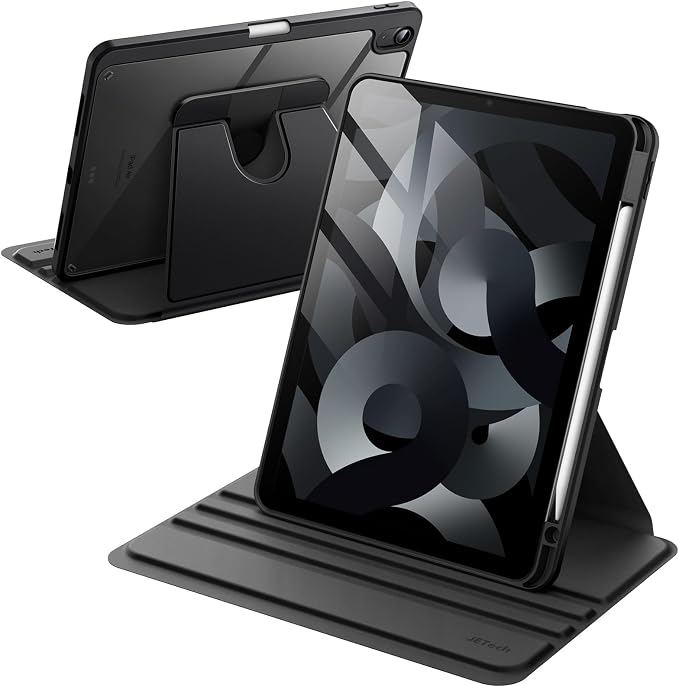 JETech Rotating Case ONLY for iPad Air 11-Inch M4/M3/M2 (2026/2025/2024) iPad Air 5/4 (2022/2020 5th/4th Generation 10.9-Inch) 360 Degree Rotation Protective Stand Cover Clear Back (Black)