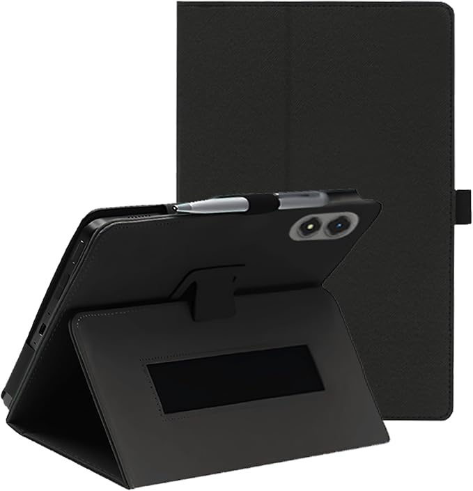 Case for TABWEE T50 11 Inch Tablet (Black) | PU Leather Folding Cover with Pen Holder and Wrist Strap Business Travel Portable