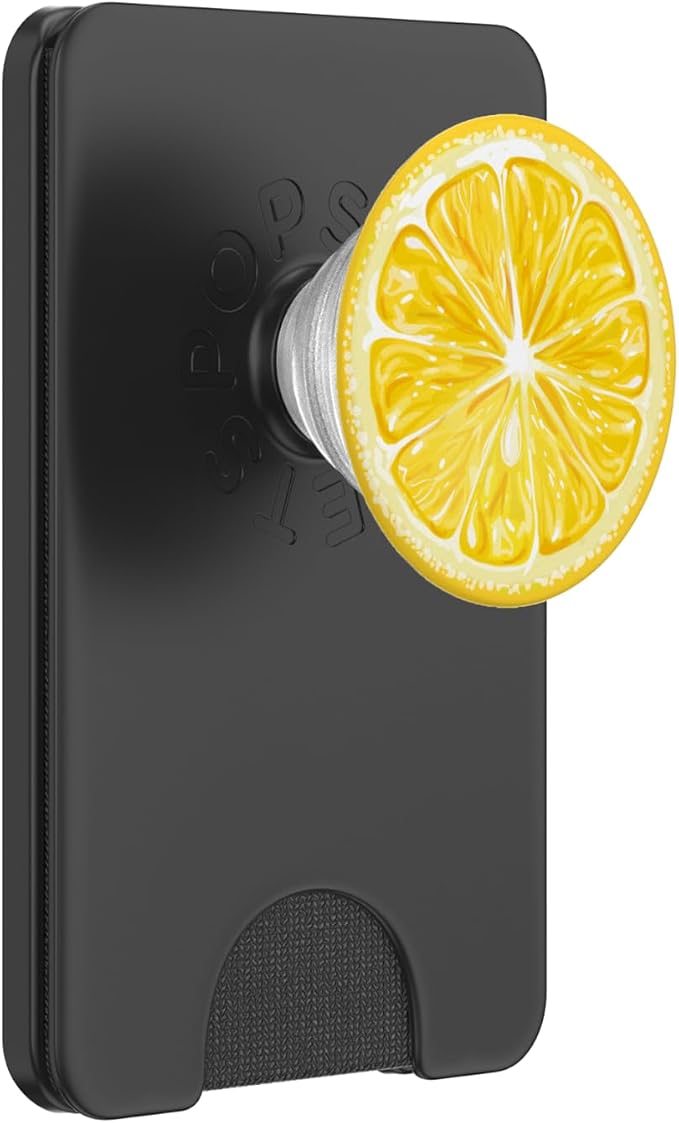 Yellow Lemon Pattern Slice for Boys Girls Lemon Print Black PopSockets Adhesive PopGrip