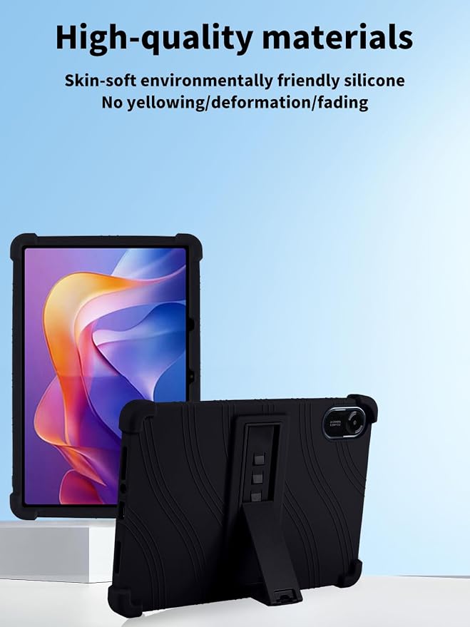 Case for Xiaomi Redmi Pad 2 Tablet 11inchNOUKAJU Tablet Protection CaseAdjustable BracketSoft SiliconeSilicone Protection Cover for Redmi Pad 2(Black)