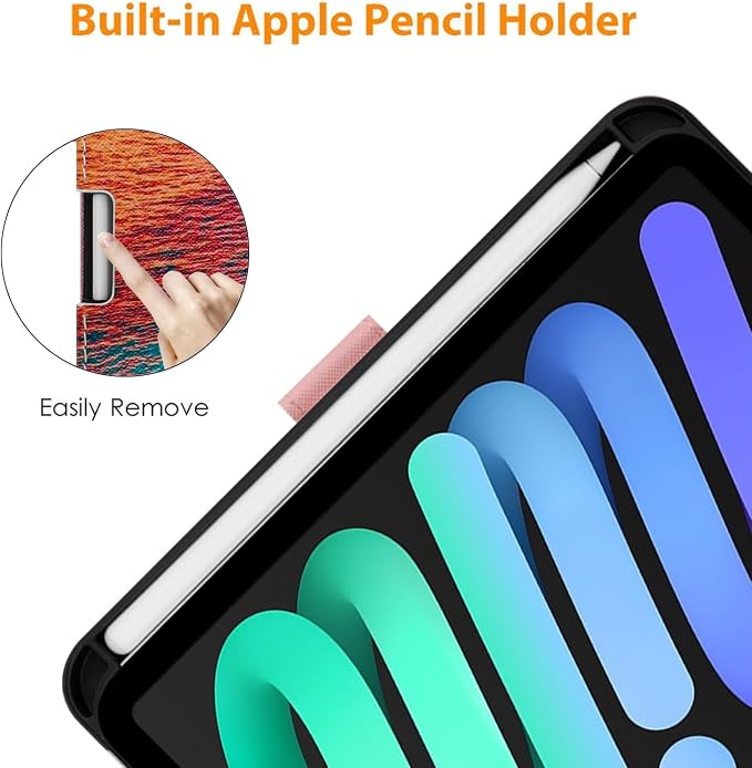 Case for iPad mini 7 A17 Pro &amp iPad mini 6 (2024/2021) Built-in Pencil Holder Premium PU Leather Folio Stand Smart Protective Cover Multi-Viewing Angles and Auto Wake/Sleep - Beach
