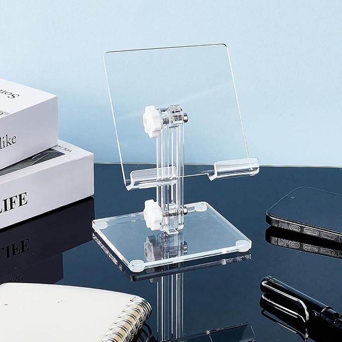 AHANDMAKER Acrylic Tablet Stand Holder Portable Cell Phone Stand Adjustable Transparent Tablet Holder for Desk Compatible with Air Mini Phone Clear