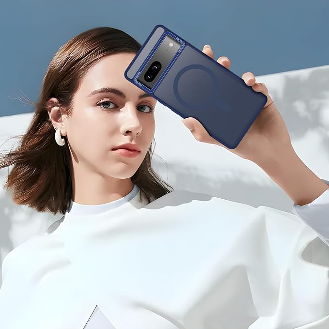 Magnetic for Google Pixel 7 Case, [Military Grade Drop Protection] [Compatible with MagSafe] Shockproof Slim Translucent Matte Anti-Slip for Women Girls Men Case, Dark Blue
