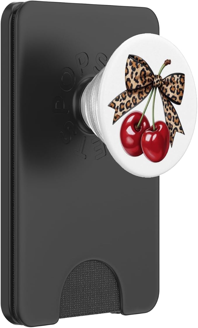 Cherry Leopard Bow Coquette PopSockets PopGrip for MagSafe