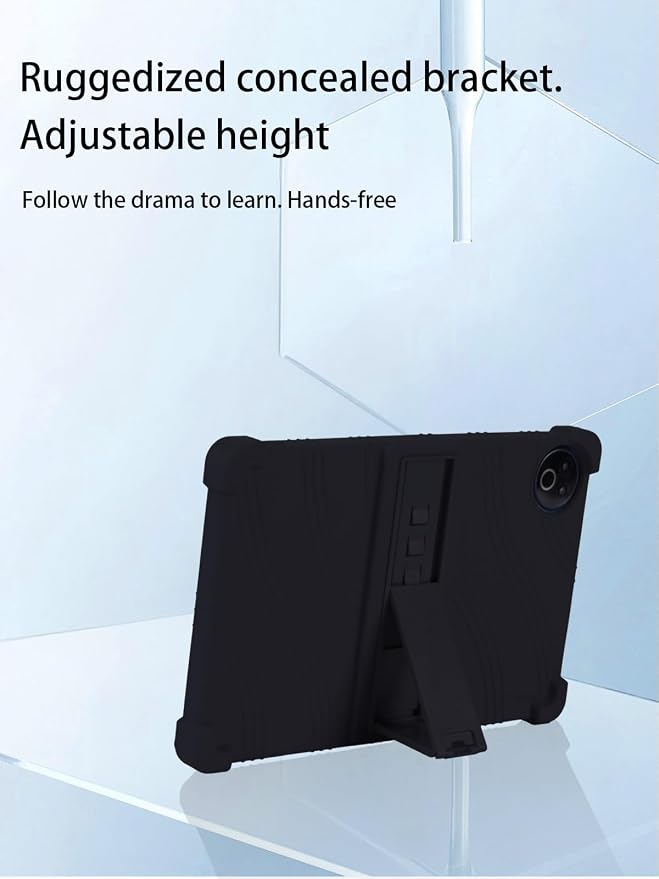 for Evermyth 10 Inch Android 15 OS GMS Certified Tablets CaseUYRUREL Soft Silicone Adjustable Stand Cover Lightweight Kids FriendlyBlack.