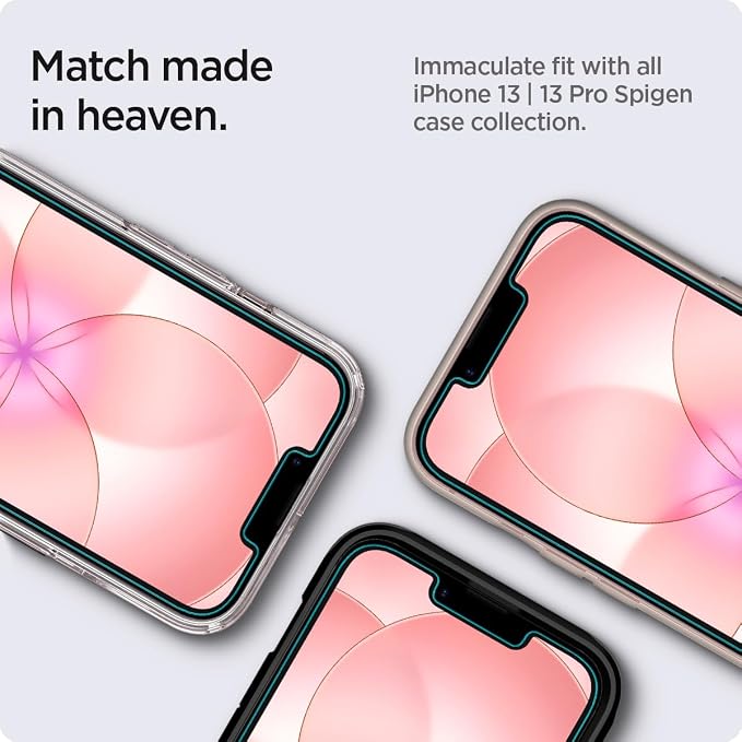 Spigen GlasTR EZ FIT Screen Protector for iPhone 17e 16e 14 13 Pro 13 | 9H+ tempered glass Scratch resistance auto-align tray Notch design 100% clarity Original touch Case-friendly 2 Pack