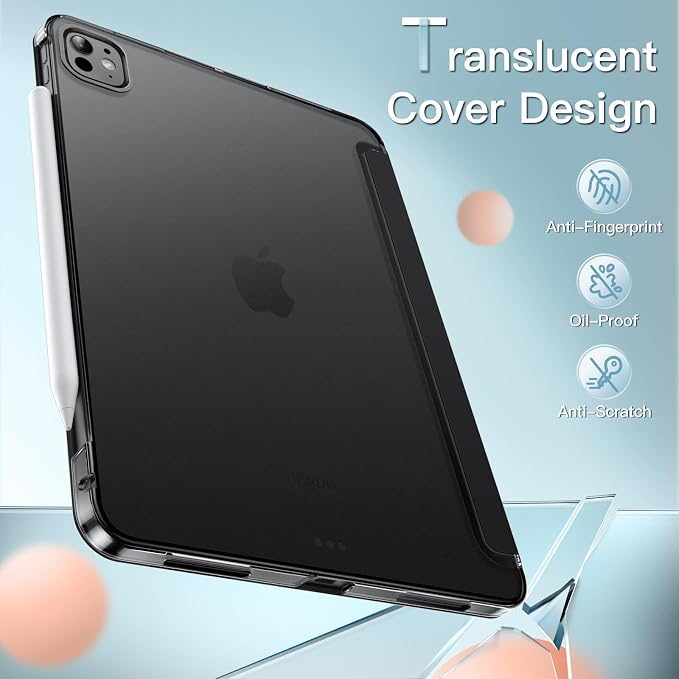 JETech Case Cover for iPad Pro 11 M5/M4 Black | For 2025/2024 Models Translucent Back Tri-Fold Stand Auto Wake/Sleep Shockproof