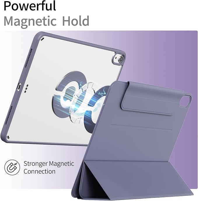 Case for iPad (A16) 11th/10th Generation (2025/2022 11/10.9 Inch) | Clear Hard PC Back Shell Smart Magnetic Detachable Cover with Clasp Portrait/Landscape Stand Auto Sleep/Wake Black