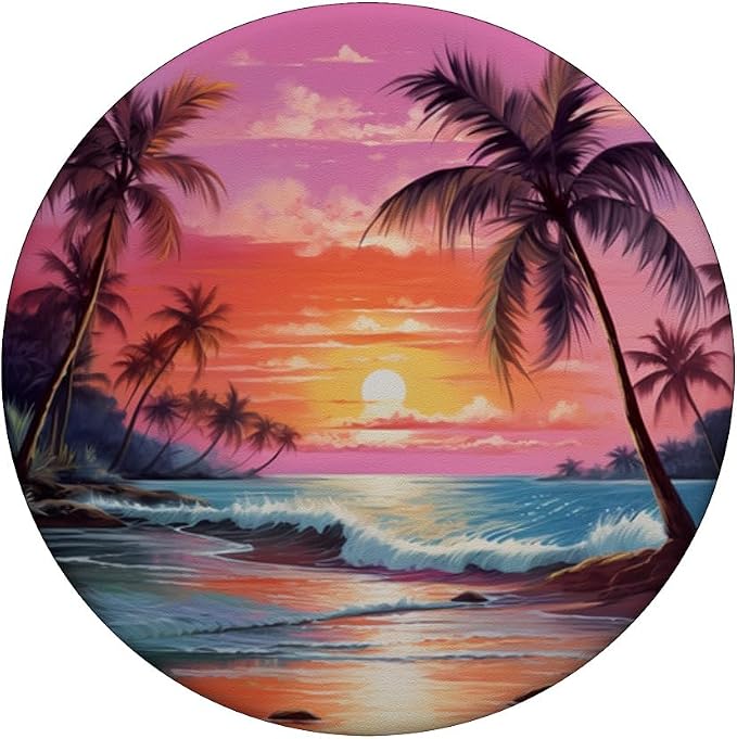 Palm Tree Sunset Tropical Island Night Scene Beach Theme PopSockets Adhesive PopGrip