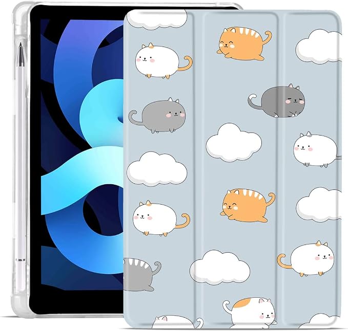 Colorful Cat Case for iPad mini 7 A17/mini 6 | Cute Design Cover for iPad Mini 7th 2024 / 6th 2021 8.3 with Pencil HolderBlue Leather Shell Trifold Stand Auto Sleep/Wake
