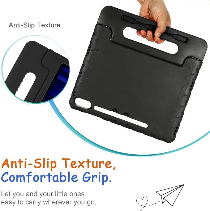 Kids Case for Samsung Galaxy Tab S10 FE Plus 13.1 (2025) Techcircle Handle Stand Light EVA Foam Bumper Protective Rugged Drop Protection Child Proof Cover Black