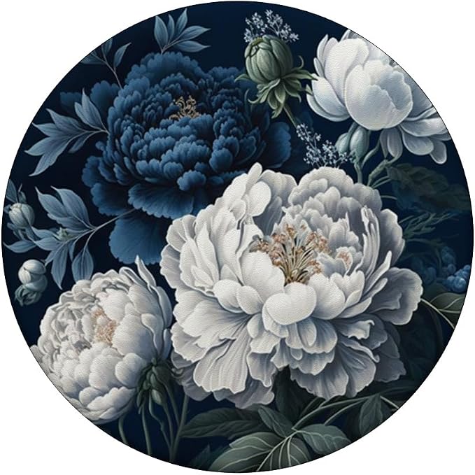 Navy Blue Peonies Blossom Leaves White Flowers Floral Girly PopSockets Adhesive PopGrip
