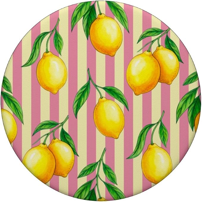 Lemon Yellow Pink Stripes Preppy Aesthetic Summer Cute PopSockets PopWallet for MagSafe