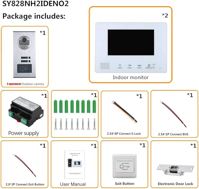 2 Apartment Bus 2 Line Video Doorbell Intercom System 7 Inch Electronic Door Lock Home