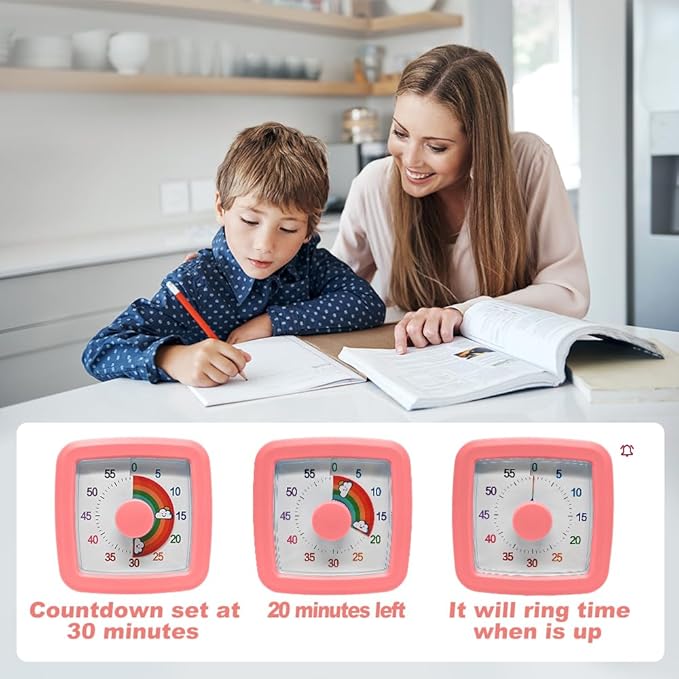 MEPHILIMIA Visual Timer for Children, 60 Minute Countdown for Classroom, Office, Kitchen, Desk, Kids Time Mana Gement Tools with Quiet Operation, Pomodoro Timer Rainbow Pattern