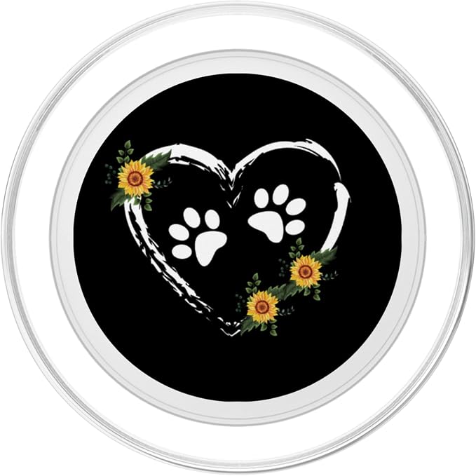 Sunflower Dog Heart With Paw Prints Dog Mom On Black PopSockets Standard PopGrip