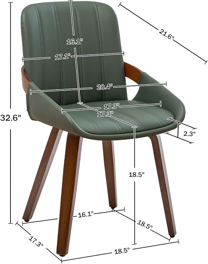 Mid Century Modern Faux Leather Upholstered Dining Chairs,Armless Accent Chairs with Sturdy Natural Wood Legs,Bamboo Backrest Support for Kitchen&Dining Room Chairs(Set of 4,Green)