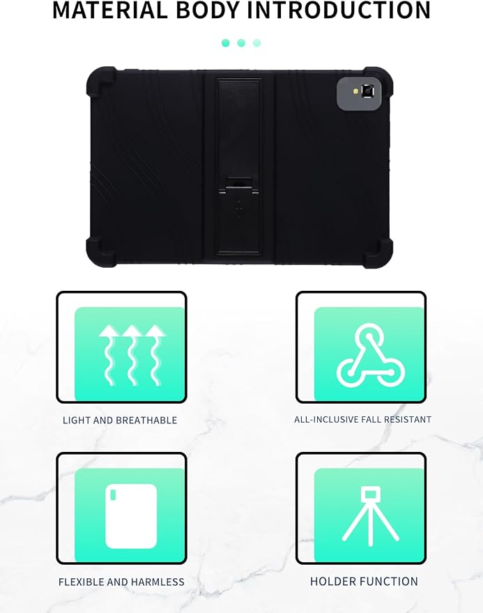Case for YLEEBG TAB10 10 inch Android 14 TabletsWUNIAK Hollow Back DesignHeat Dissipation Shockproof Lightweight Adjustable Kickstand Silicone Shell&ampKids Friendly Soft CaseBlack