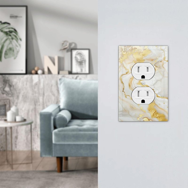 SgEdao Decorative Outlet Covers Luxury Marble Grey Gold Foil Abstract Art 1 Gang Duplex Light Switch Cover Plate Unique Wall Plates for Electrical Outlets Switch Plate Covers for Modern Home Decor