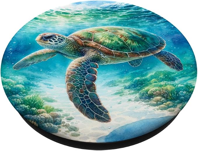 Green Sea Turtle Relaxing Watercolor for Sea Turtle Lovers PopSockets Adhesive PopGrip