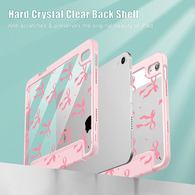 Case for iPad mini (A17 Pro 7th Generation) 2024/iPad Mini (6th Gen) 8.3 Inch with [Built-in Pencil Holder] Shockproof Cover with Clear Transparent Back Shell &amp Auto Wake/Sleep - Blue Bows
