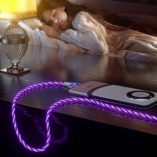 IHAO Multi Ports Light-Up USB Cable USBA to USBC/MicroUSB Cable Durable Fast Charging Cable with Visible Current Flow As Night Light Use-3in1 Blue