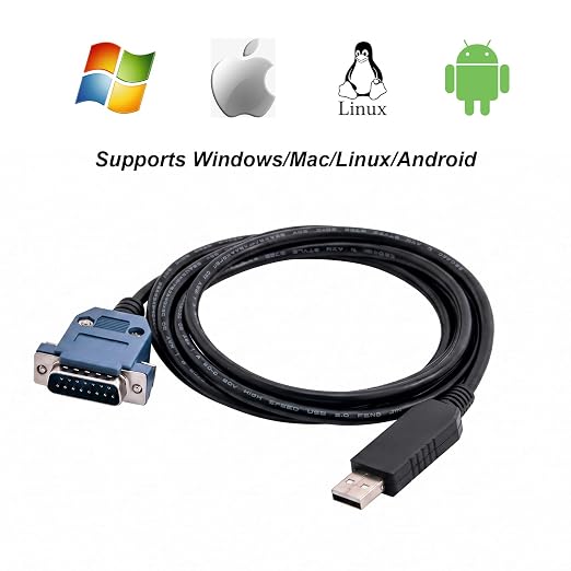 6Ft FT232RL USB to DB15 Serial Adapter Cable for YOKOGAWA Servo Drives | 1.8m 15-Pin Male RS232 Programming Cable for Industrial Automation
