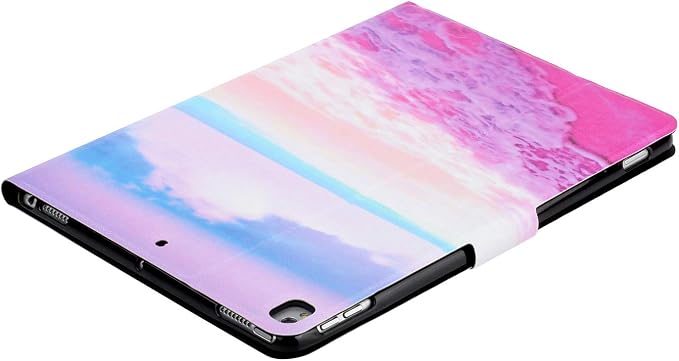 for Apple iPad 9th/8th/7th Generation 10.2 Inch Case 2021/2020/2019Smart PU Leather Folio Stand Magnetic Wallet with Card Pockets [Auto Wake/Sleep] Soft TPU Shockproof Cover Pink Beach Sea