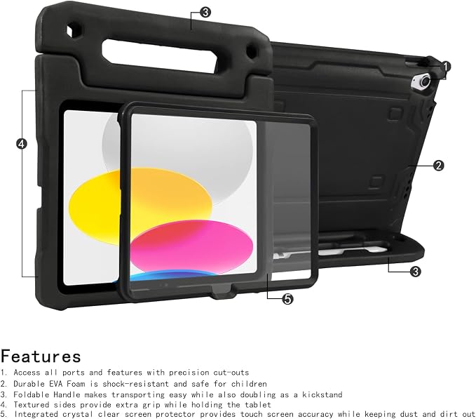 HDE Kids Shockproof Case Built-in Screen Protector for iPad 10th Gen 10.9