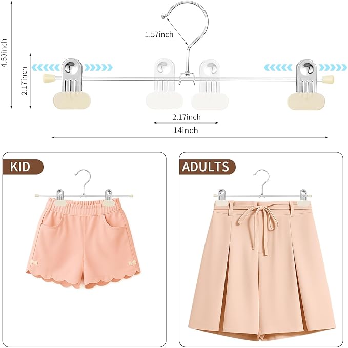 14Inch Pants Hangers with Wide Clips 50 Pack Adjustable Skirt Hangers for Women Non-Slip Clothes Hanger for Pants Heavy Duty Space Saving Trousers Hanger for Jeans,Shorts Ivory