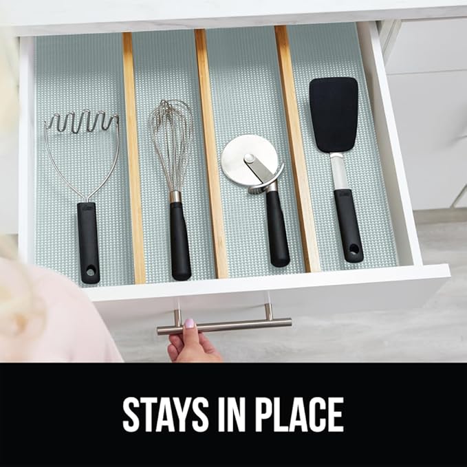 GORILLA GRIP powerGRIP Drawer Shelf and Cabinet Liner, Thick Strong Hold, Non-Adhesive Liners Protect Kitchen Cabinets and Cupboard, Bathroom Drawers, Easy Install, Breathable Mat, 17.5" x20' Spa Blue