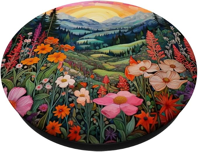 Mountains Landscape With Trees And Flowers Floral Nature PopSockets Adhesive PopGrip