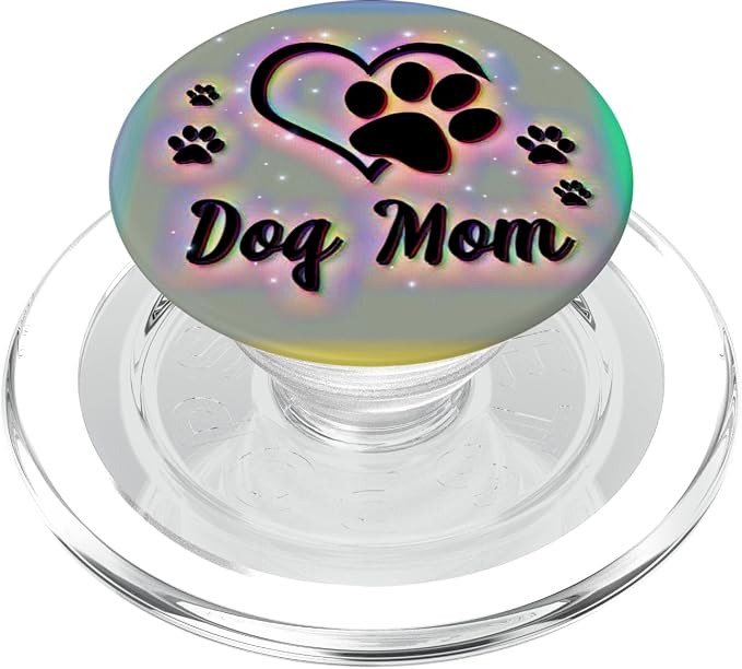 Dog Mom Gift Cute Dog Paw Print Heart Black Rainbow PopSockets Adhesive PopGrip