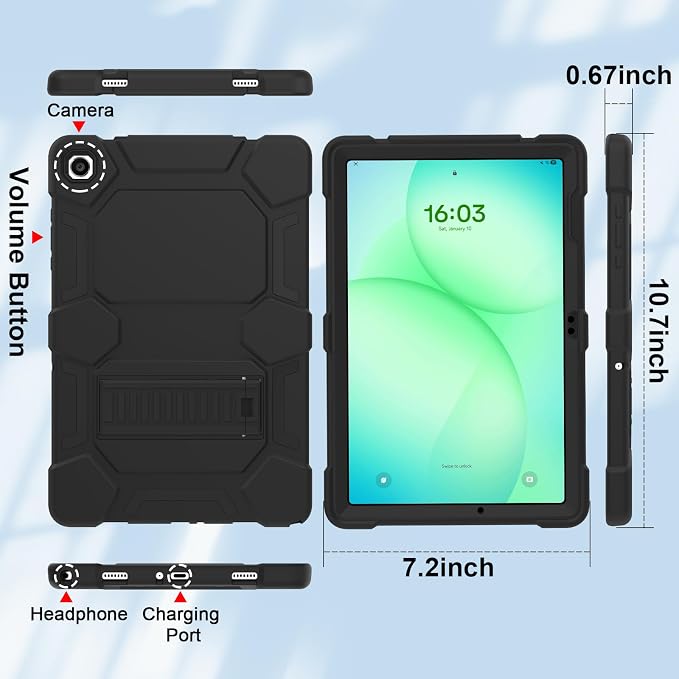Case for Samsung Galaxy Tab A11+/A11 Plus 11” 2026 Samsung Galaxy Tab A9+/A9 Plus 11” 2024 Model Heavy Duty Shockproof Hard High Impact Protective Case Black