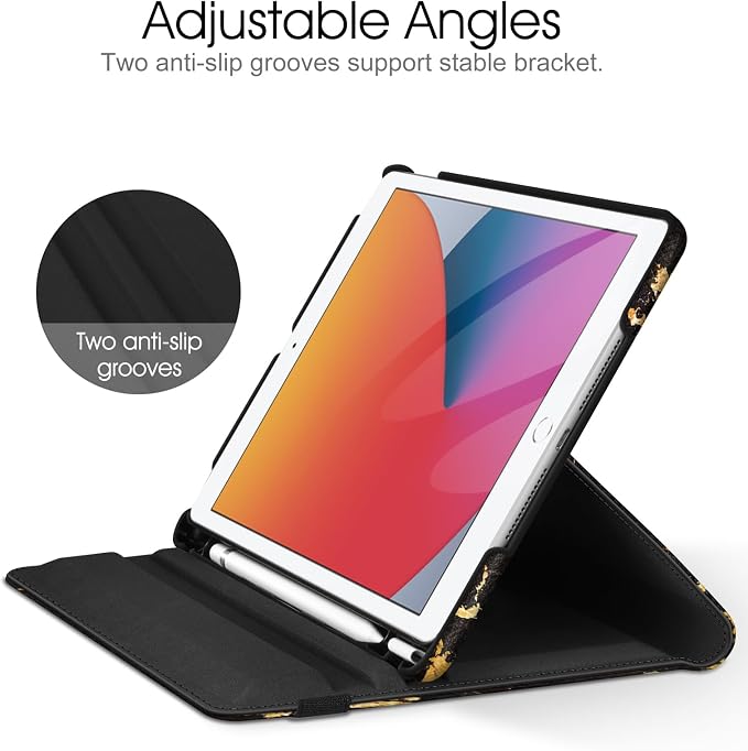 Fintie 360° Rotating Case for iPad 9th / 8th / 7th Generation 10.2 Inch | Swivel Stand Portrait &amp Landscape Viewing Shockproof Cover with Pencil Holder Auto Wake/Sleep Aqua Wave