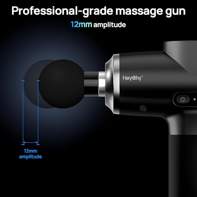HEYCHY Professional Muscle Massage Gun Deep Tissue, Portable Handheld Massager with 5 Speeds and 5 Heads, Percussion Back Body Masajeador 12mm Amptitude for Athletes, Electric Back and Neck Massager