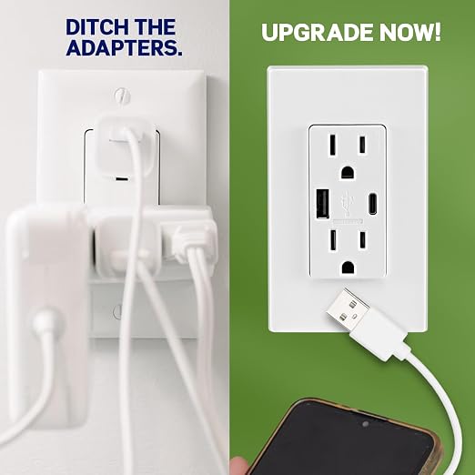 Leviton 30W (6A) USB Dual Type-C/C Power Delivery In-Wall Charger with 15A Tamper-Resistant Outlet USB Charger for Smartphones Tablets Laptops T5635-E Black