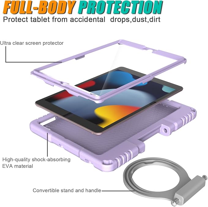 Kids Case for iPad 10th Generation 10.9-inch (2022) &amp iPad Air 11-inch M2 (2024) &amp iPad Pro 11-inch M4 (2024) Lightweight Shockproof Case Built-in Screen Protector with Handle Stand Black
