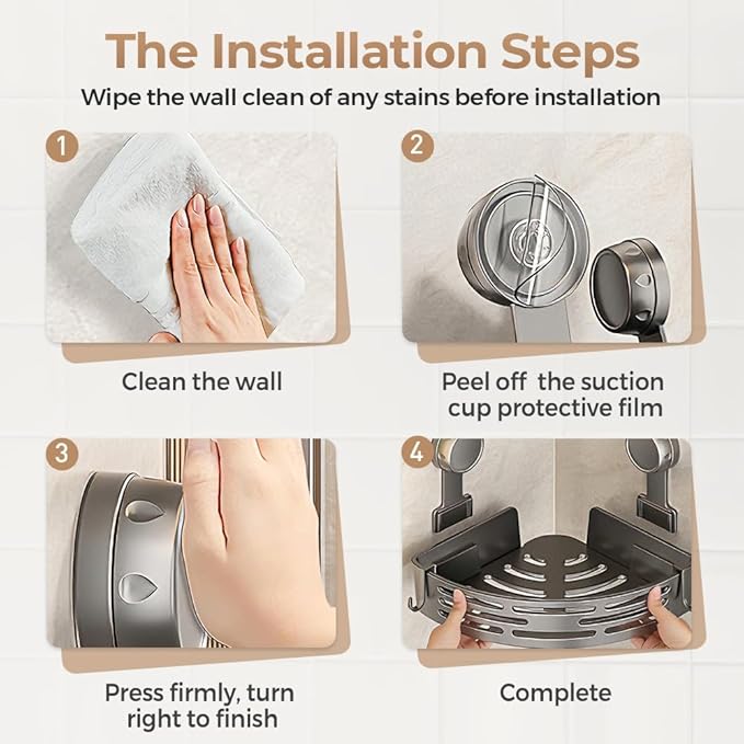 Triangle Suction Cup Corner Shelves, 2026 No Drilling Bathroom Storage Rack, Corner Shower Shelf Suction Cup Shower Caddy Corners Organizer Storage Rack Adhesive with Towel Bar (grey, single-layer)