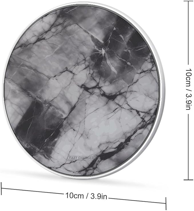Light Black Marble Wireless Charger with Aluminum Alloy Frame Qi Certified Fast Wireless Charging Pad 10W Charging Station Portable Phone Charger for All Wireless Charging Phone