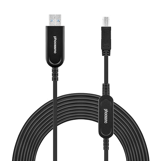 phoossno USB 3.0 A to B Extension Cable Active Optical USB 10Gbps 50ft 15m Backward USB2.1 and USB 1.1 Compatible with Camera Printer Scanner Game Controller Meeting Room/Conference Room