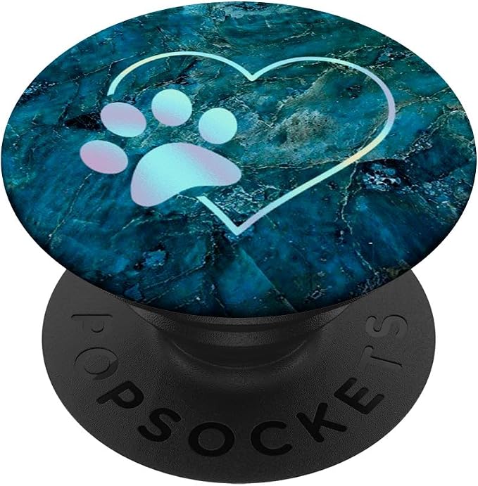Rainbow Paw Print Heart Dog Cat Blue PopSockets Adhesive PopGrip