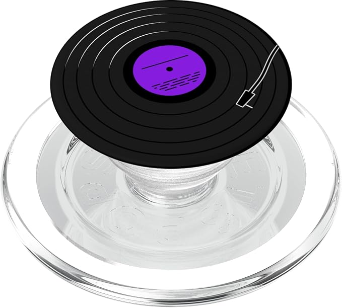 Retro Vinyl Record LP Art Purple Violet Lilac Design PopSockets Adhesive PopGrip