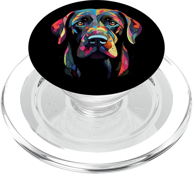 Labrador Retriever Colorful Dog Face Funny Lab Lover Black PopSockets Adhesive PopGrip