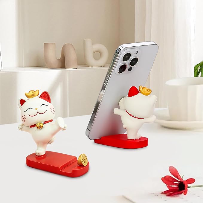 Cell Phone StandkCute Lucky Cat Mobile Phone Holder Portable Decorative Desktop Stand for Home Office Table (Strongly Support Your Bracket)