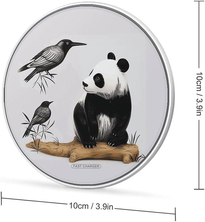 Bird Cedar Panda Wireless Charger with Aluminum Alloy Frame Qi Certified Fast Wireless Charging Pad 10W Charging Station Portable Phone Charger for All Wireless Charging Phone