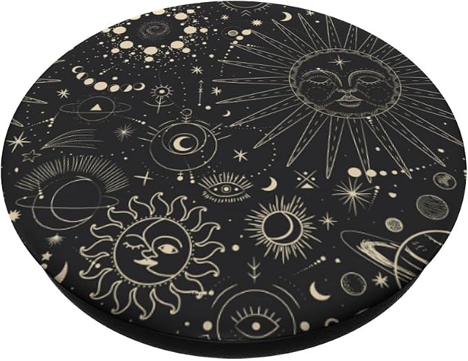 Astrological Space Stars Moon Sun Pattern Black PopSockets Adhesive PopGrip