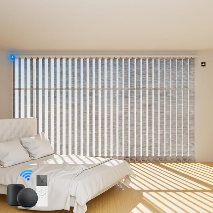 Blindify Motorized Vertical Blinds Compatible with Alexa Google Home, Light Filtering Sliding Door Shades Smart Vertical Blinds Remote Control Customize, Jacquard Grey