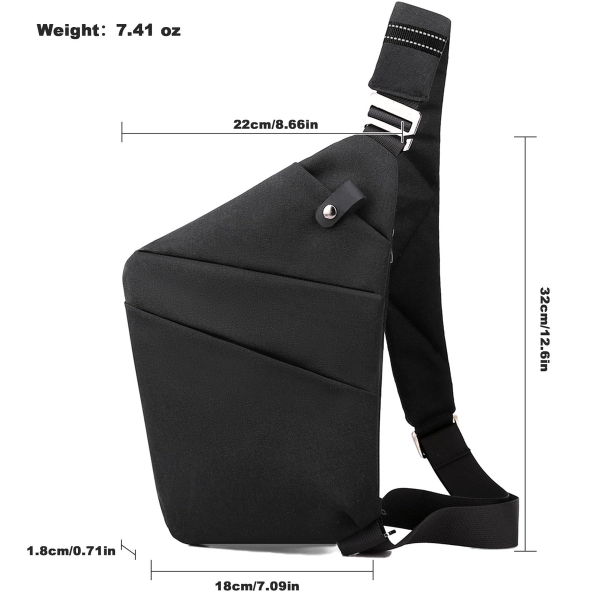 Anti Theft Travel Bag Sling Cross-body Bag Large Capacity (Right, Black)